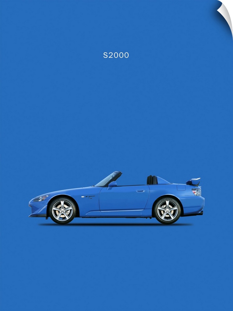 Photograph of a blue Honda S2000 2009 with the hood down printed on a blue background