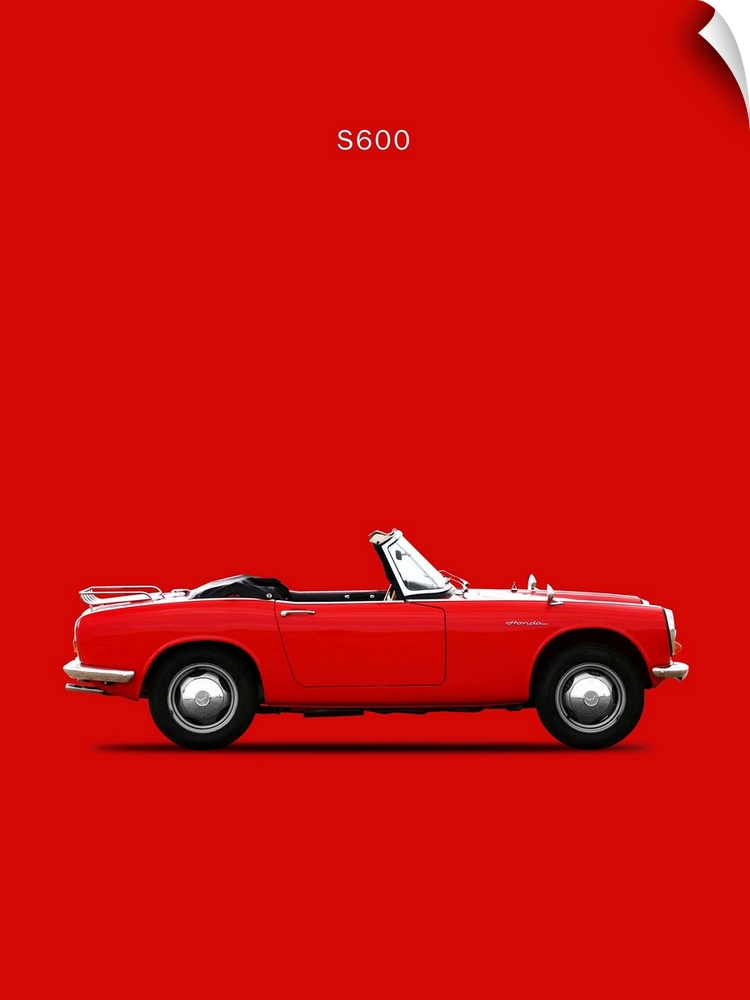Photograph of a red Honda S600 1966 printed on a red background