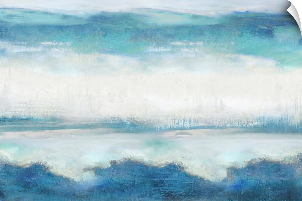 Large abstract painting created with shades of blue and white.