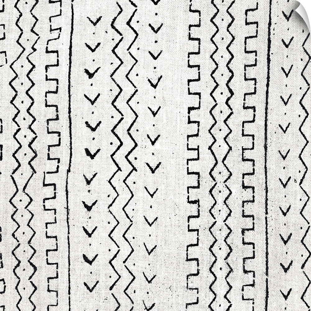 Square abstract black and white patterned art created with lines and dots.