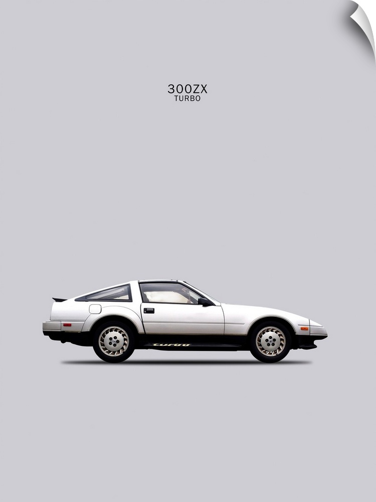 Photograph of a silver Nissan 300ZX Turbo 1984 printed on a gray background