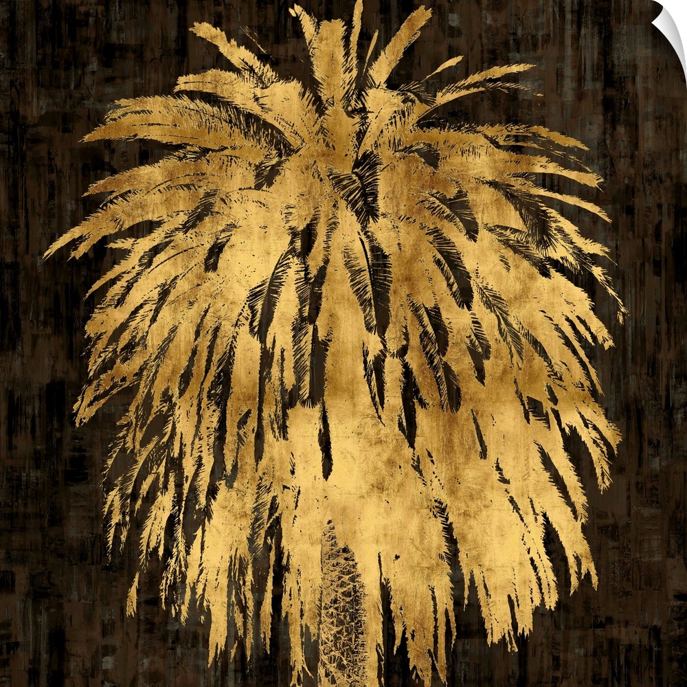 Gold palm tree on a black and brown textured background.