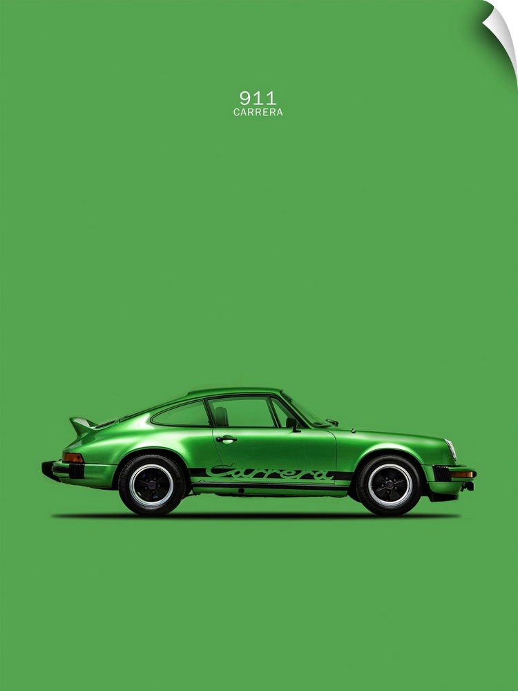 Photograph of a green Porsche 911 Carrera printed on a green background