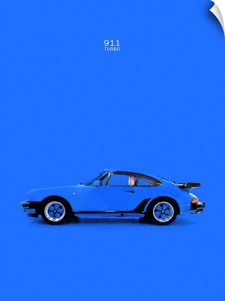 Photograph of a blue Porsche 911 Turbo printed on a blue background
