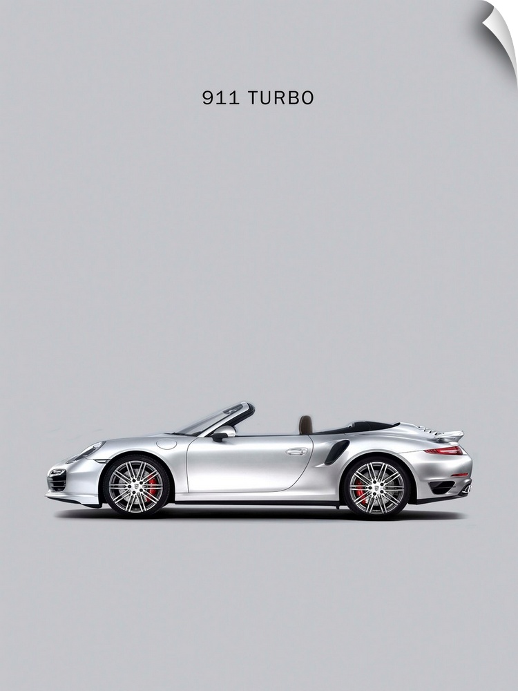 Photograph of silver Porsche 911 Turbo Grey printed on a gray background