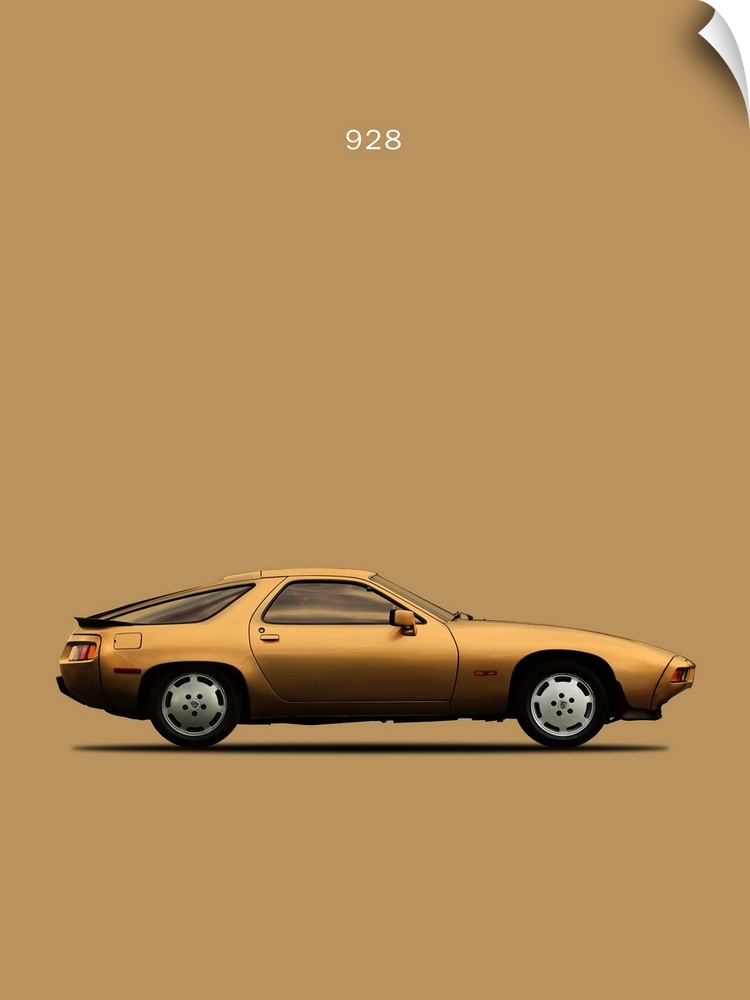 Photograph of a gold Porsche 928 1979 printed on a gold background