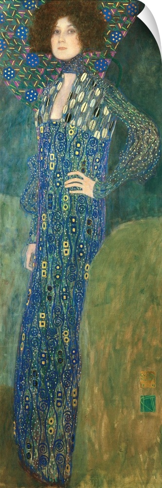 Vertical portrait of a woman wearing a dress with beautiful shapes.