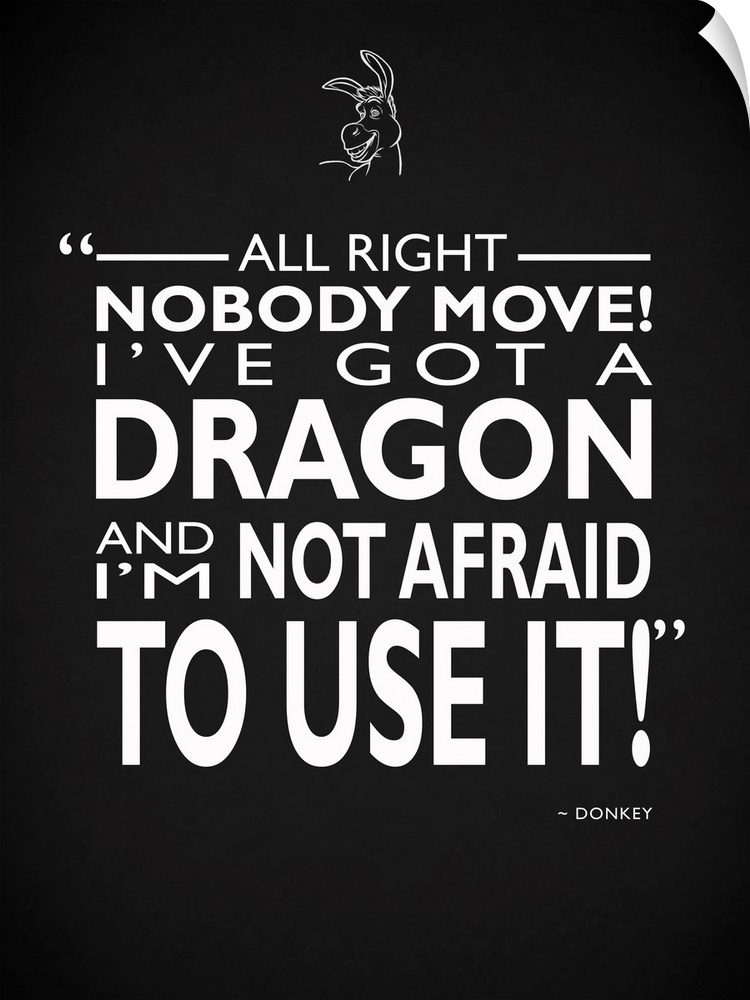 "All right nobody move! I've got a dragon and I'm not afraid to use it!" -Donkey
