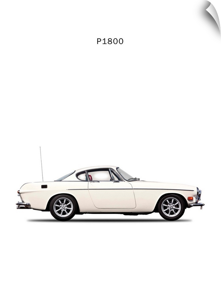Photograph of a white Volvo P1800 printed on a white background