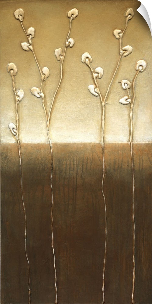 Contemporary painting of a group of pussy willows against a neutral backdrop.