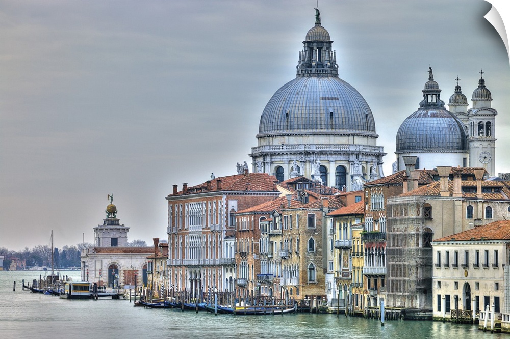 A scenic view of the city of Venice, Italy in muted colors.
