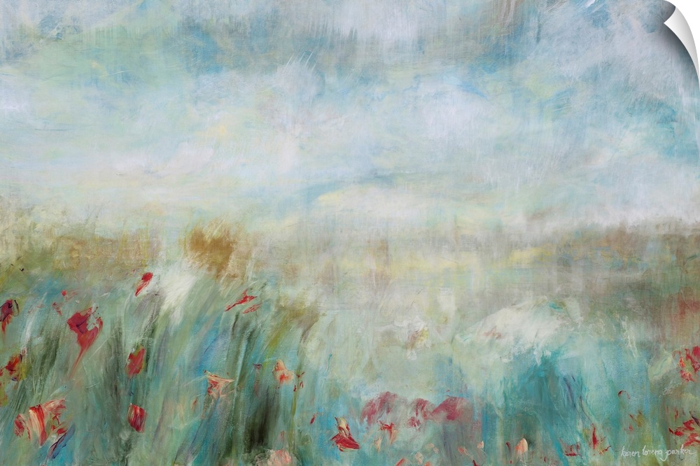 Painting of a field of flowers done in soft brush strokes.