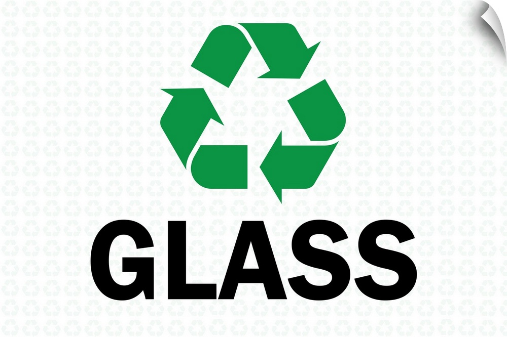 Green recycling symbol with "Glass" written underneath in black