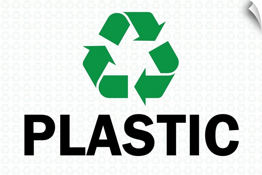 Green recycling symbol with "Plastic" written underneath in black