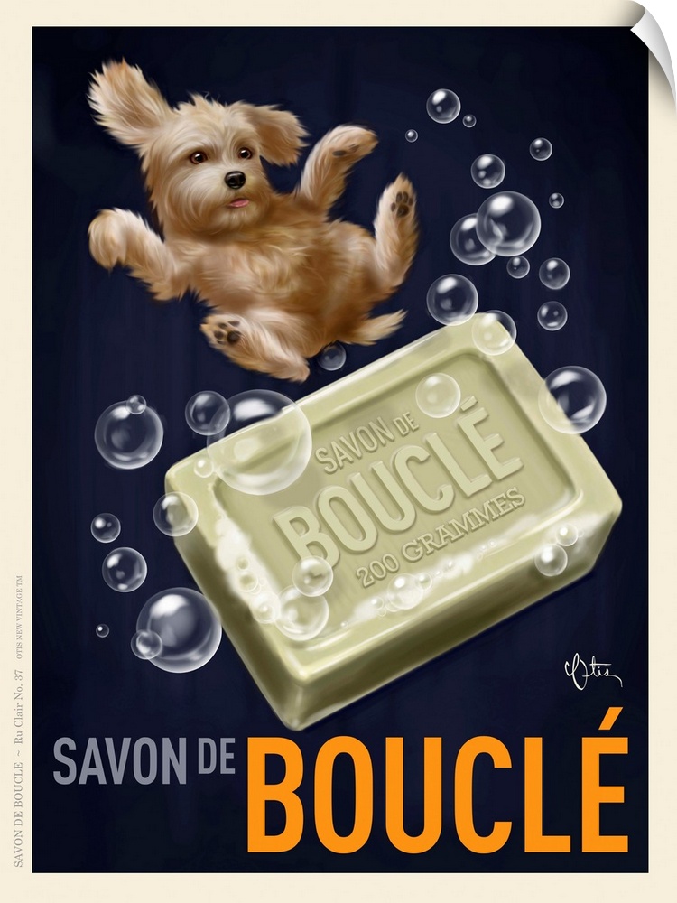 Retro style advertising poster featuring Poodle with French Soap