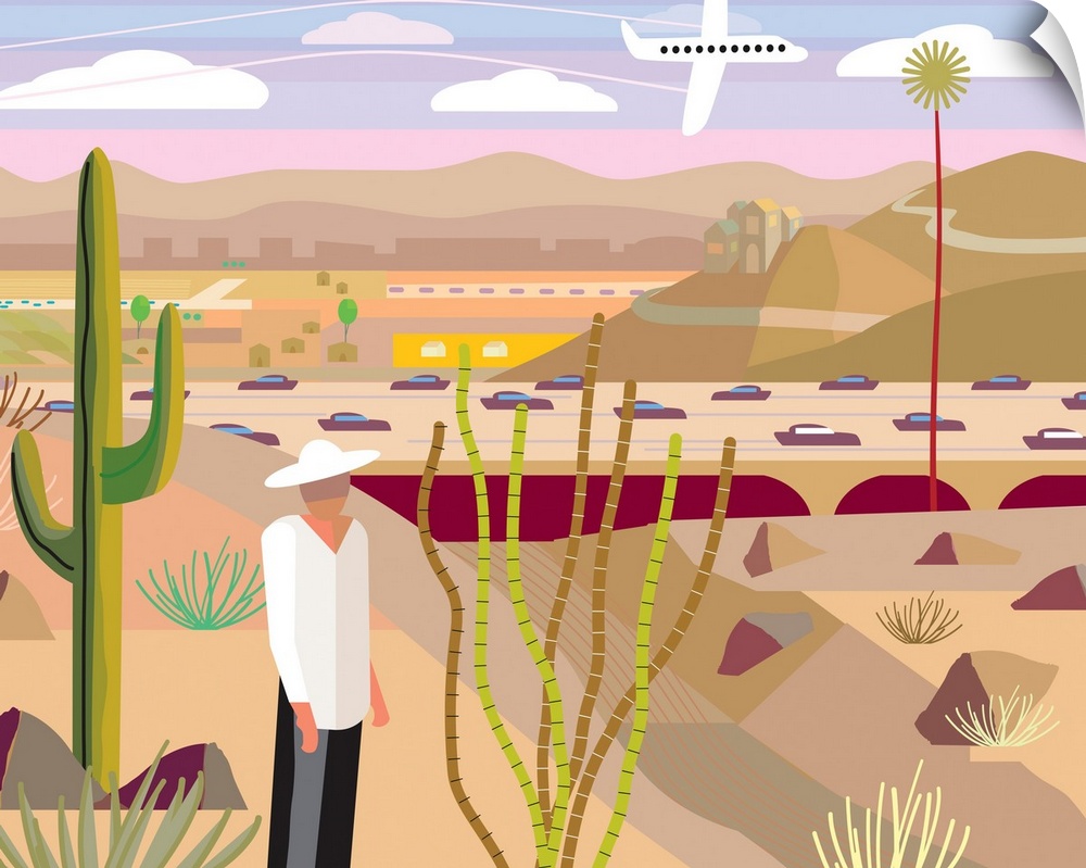 Bright sunlight in the desert at Scottsdale, Arizona. illustration and painting.