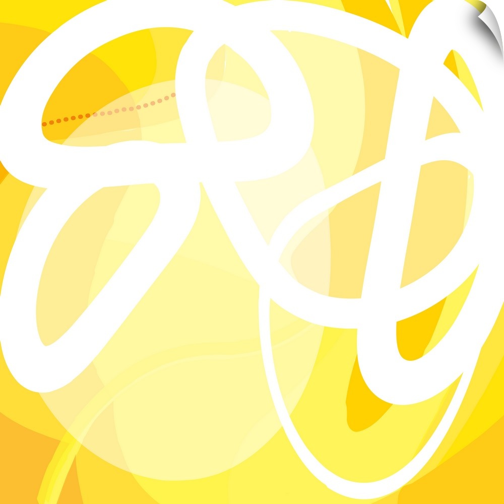 A square abstract design of curved lines and circular shapes on a yellow background.