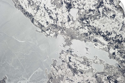 Orillia, Ontario, with the ice still a sheet on Lake Simcoe