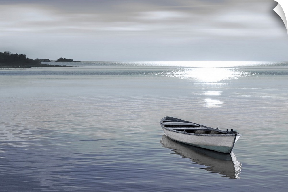 Wood Boat At Bay Grey