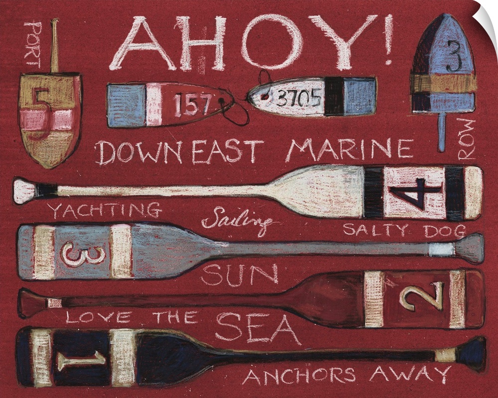 A vintage coastal sign featuring oars is great for den, rec room, boathouse and more.