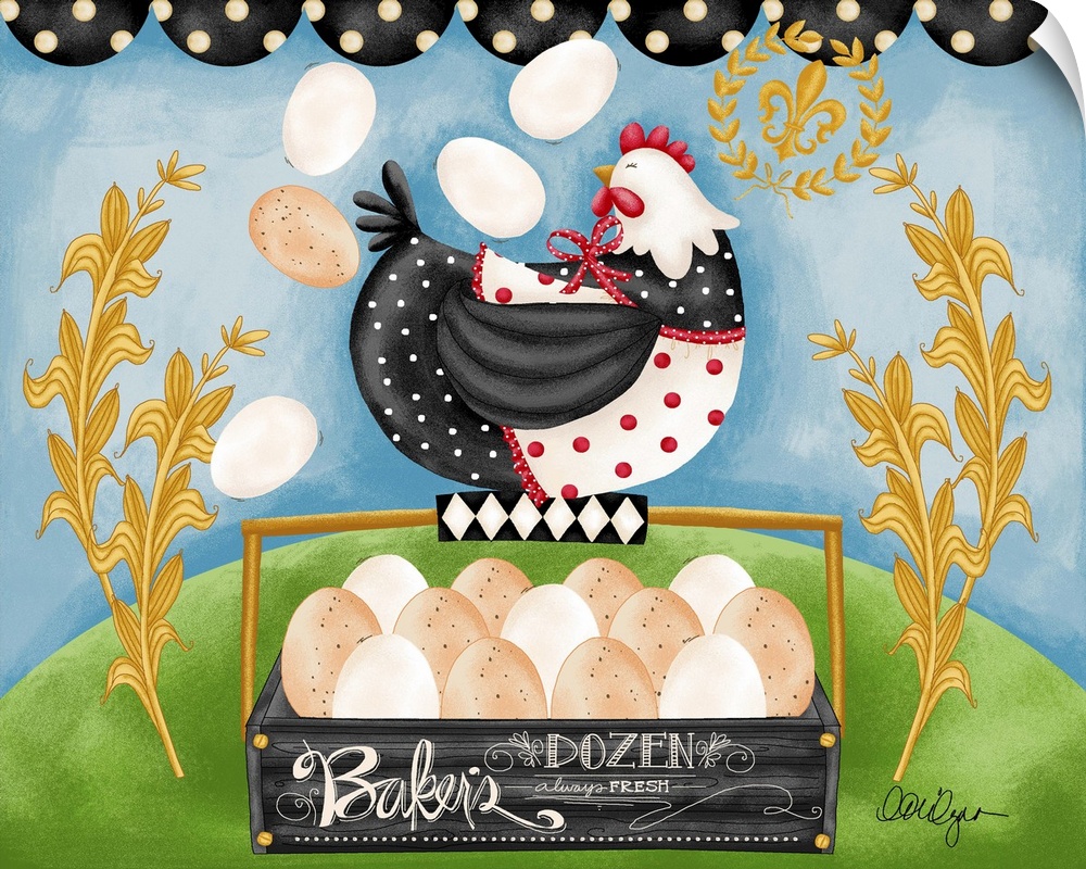 Whimsical hen with a Baker's Dozen great for country kitchen