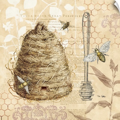 Bee Skep & Honey Spoon Botanical