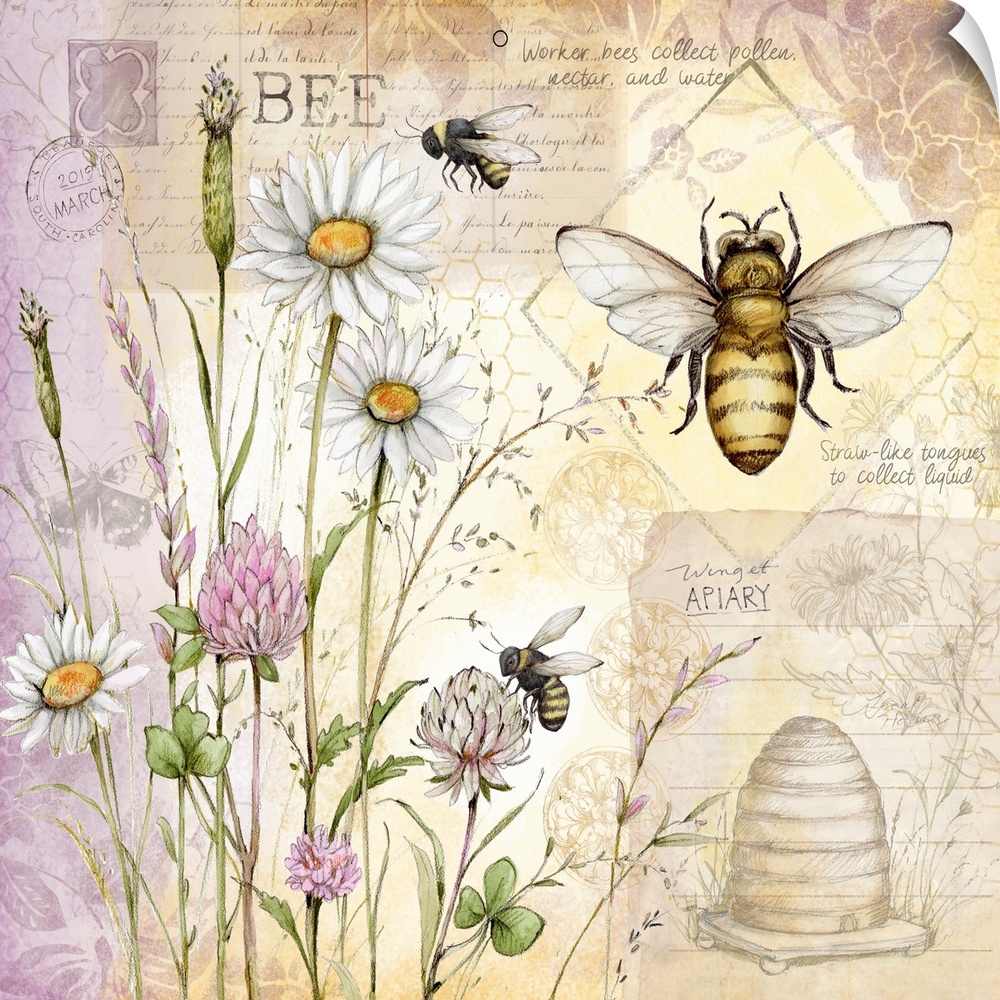 Bees and wildflowers evoke the beauty of nature.