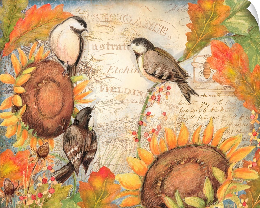 Sunflowers and birds create an impactful nature vignette!