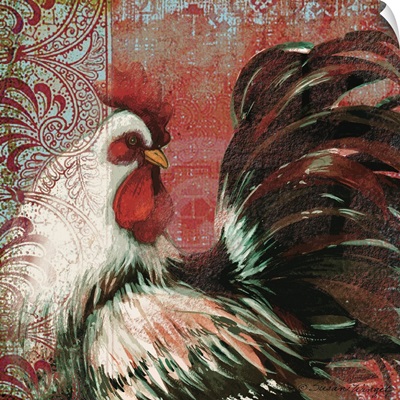 Bohemian Rooster on Red