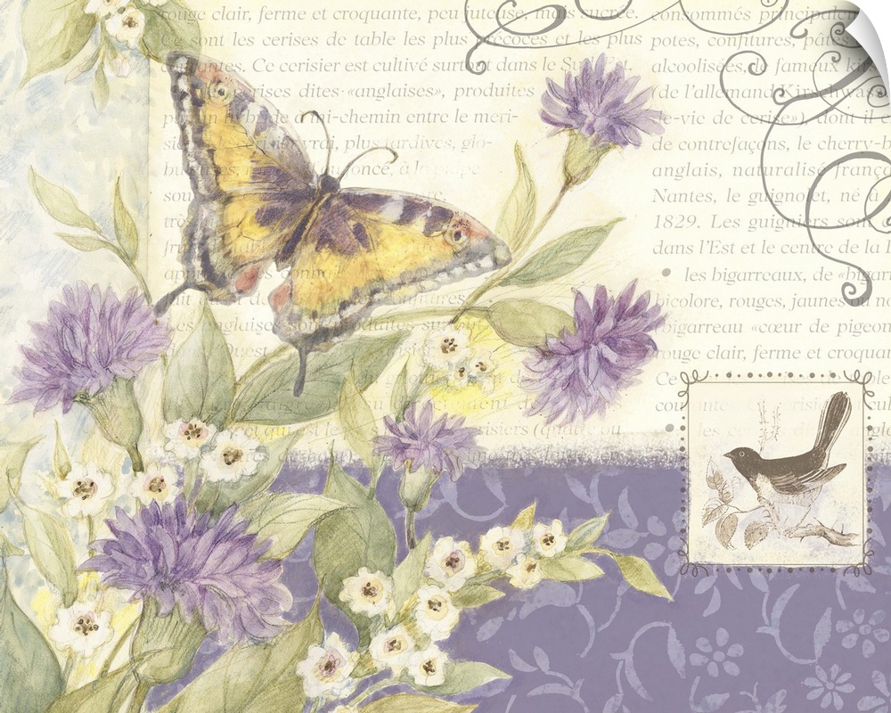 Butterflies and flowers make for beautiful imagery great for den, bedroom, bath and more