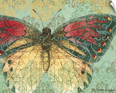 Butterfly With Decorative Wings On Ornate Background