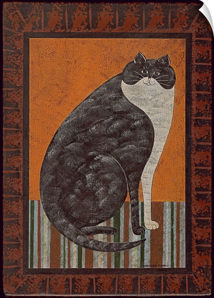 Folk cat on a rug, great for primitive decor style.