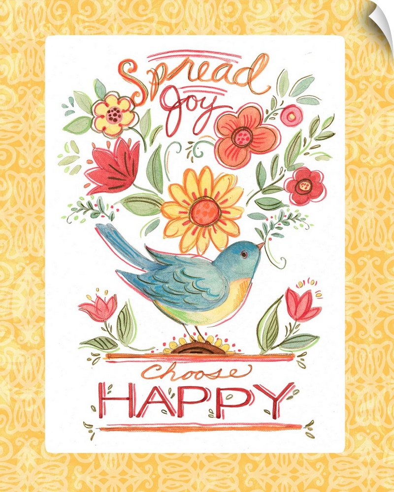 Charming folk-styled art reminds us how to start each day!  Choose Happy!