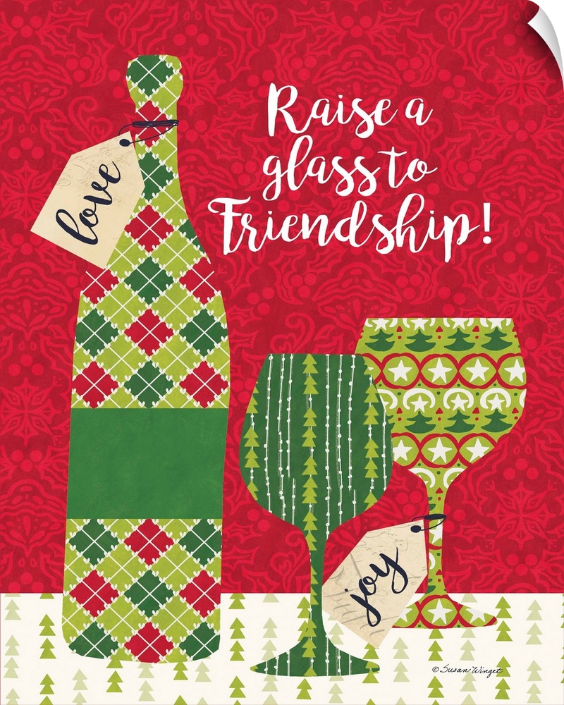 Bright Christmas colors and wine motifs say a big Cheers to the Holiday!