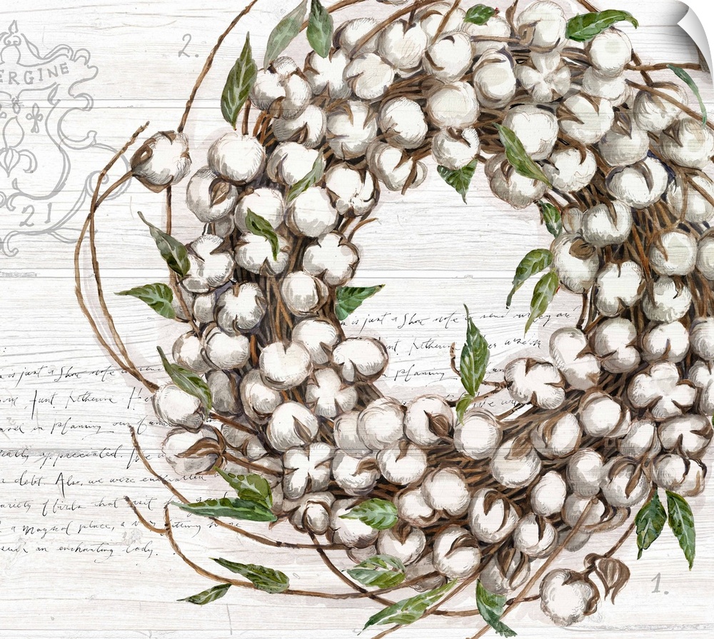 This farmhouse-style cotton boll wreath in neutral tones adds sophisticated country to any decor.