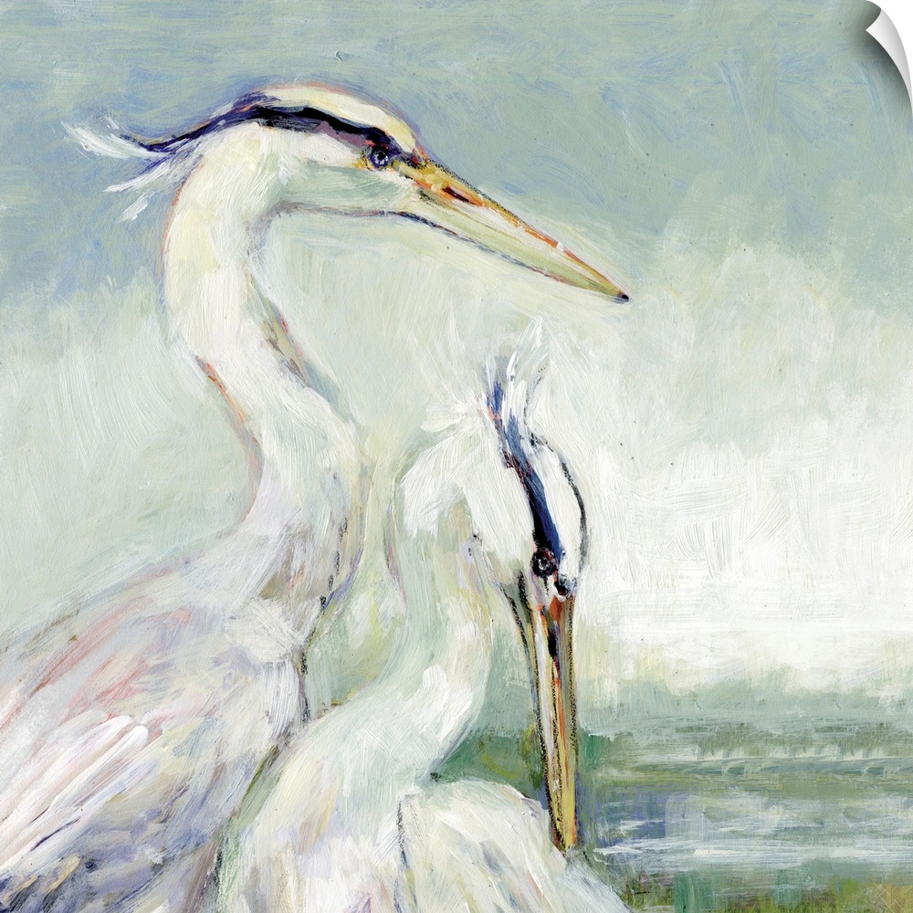 A pair of egrets bring the graceful sea bird into any coastal decor.