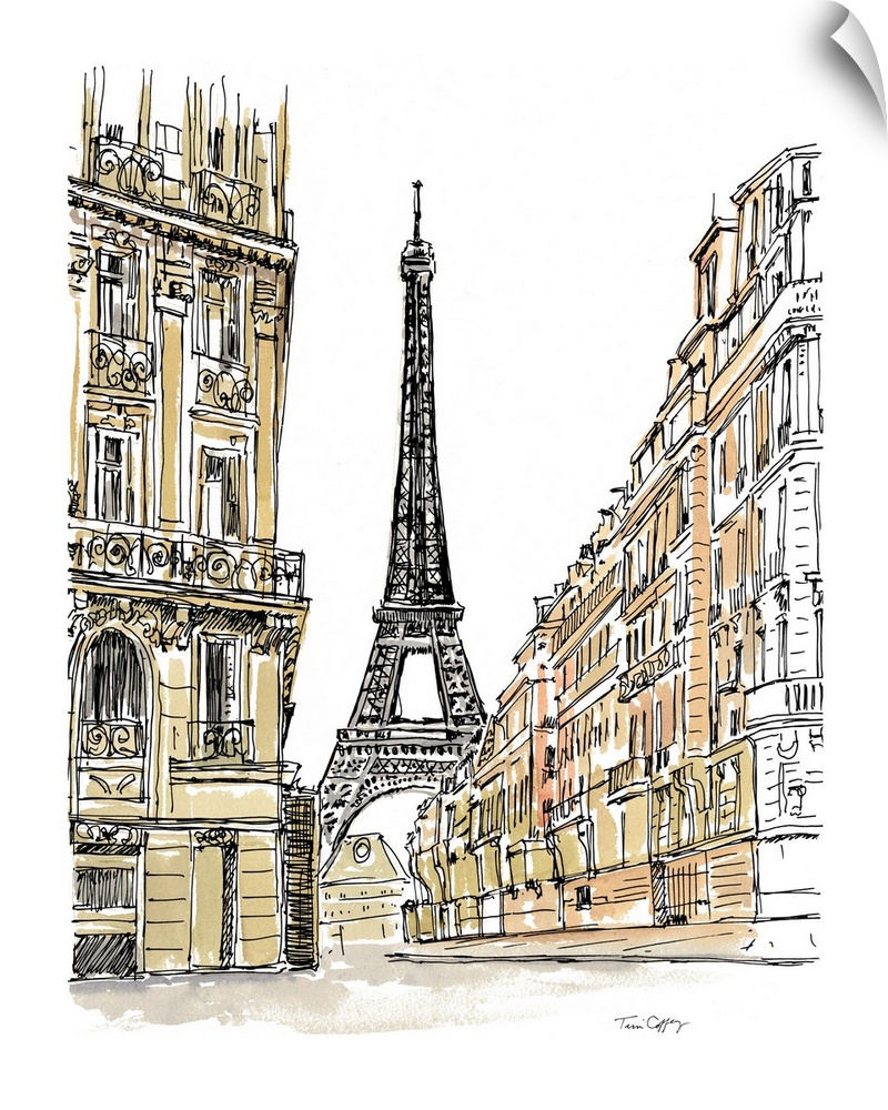 A lovely pen and ink depiction of a the striking Eiffel Tower.