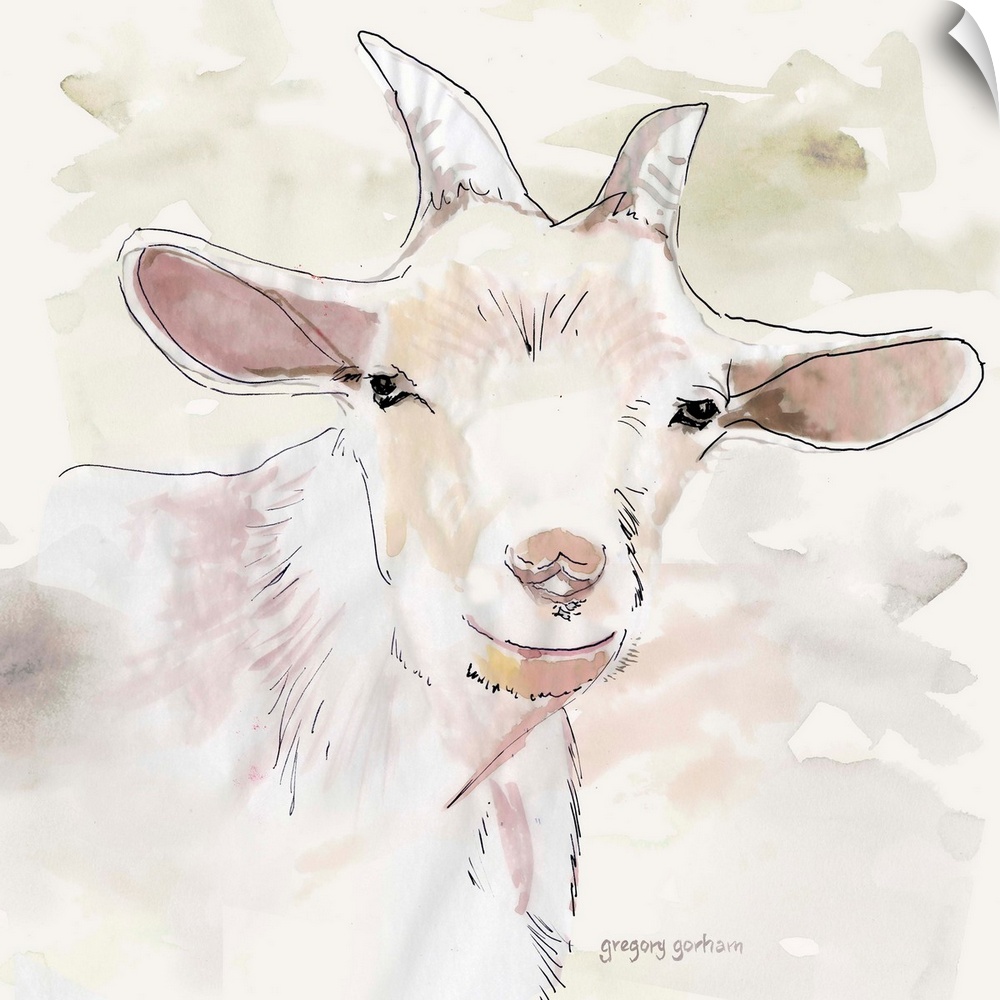 Pastel watercolor portrait of a goat.