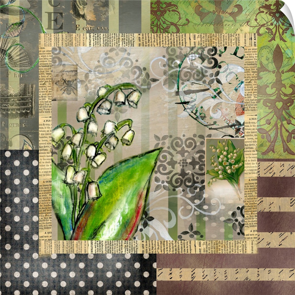 Vintage floral ephemera collage in soft neutral palette, lovely home décor