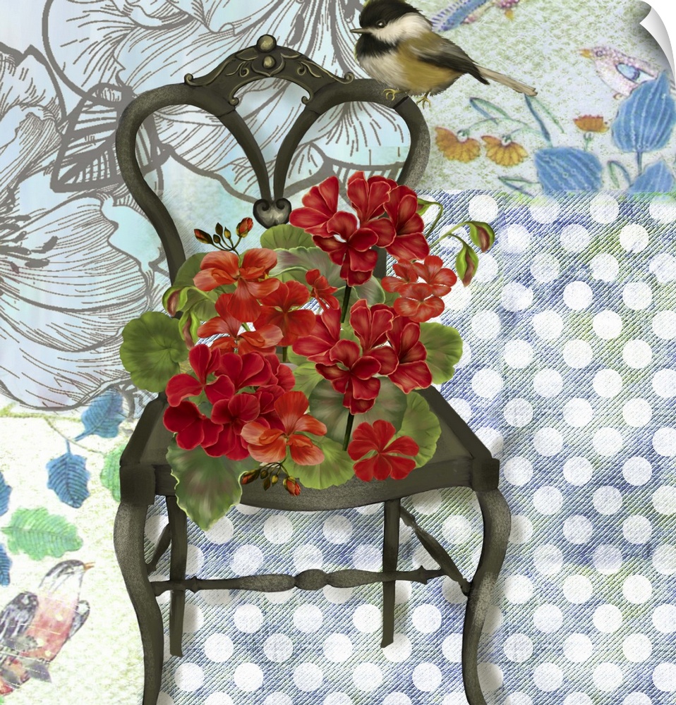 Lovely, intriguing and eye-catching image of a chair with Geraniums.