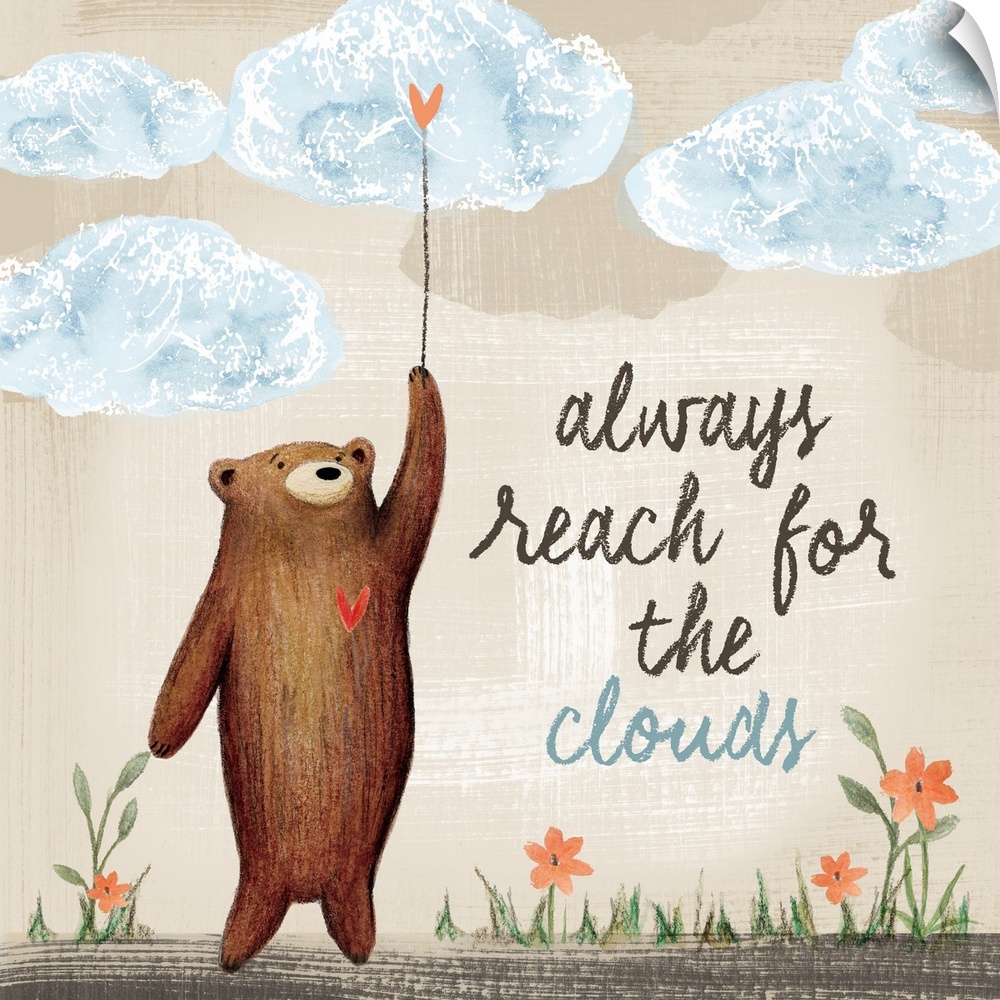 Sweet heart bear reaching for the clouds is a gentle touch to any child's bedroom.