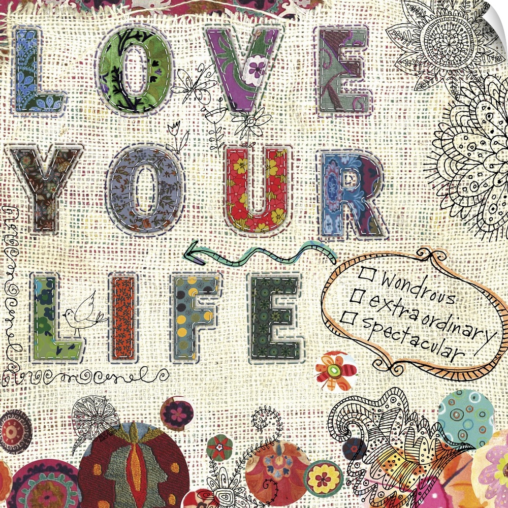 Inspirational, motivational wall decor with colorful, textural treatment