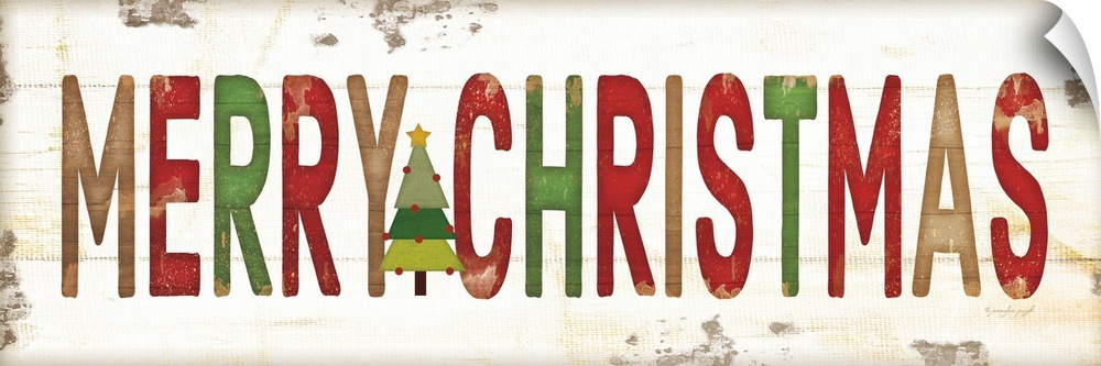 Christmas themed typography artwork in festive seasonal colors against a distressed background.