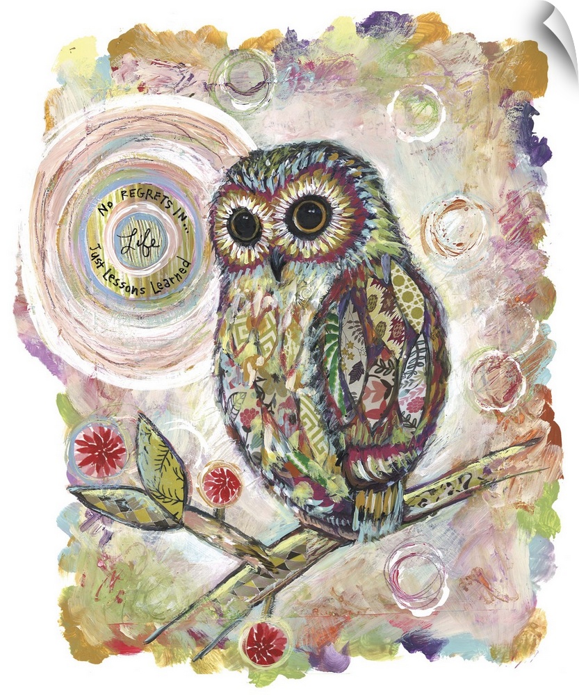 The wise owl against a moon is given a home dec treatment.