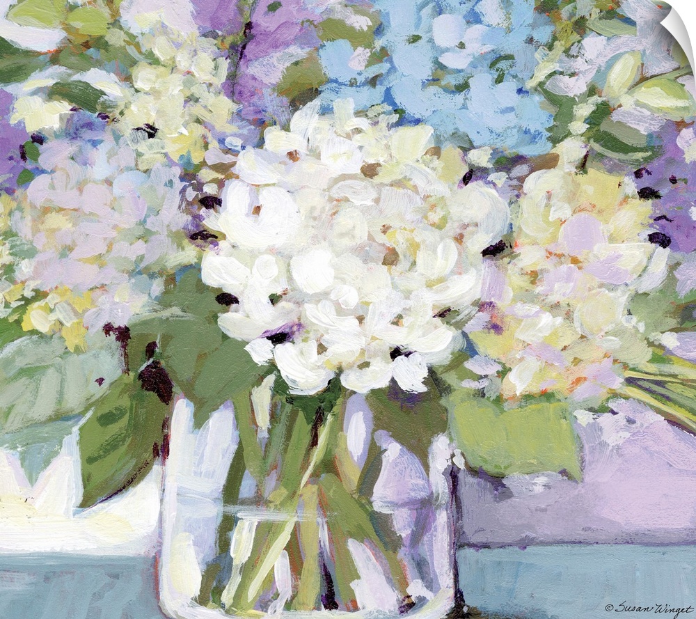 This striking hydrangea bouquet adds a dramatic statement to any room