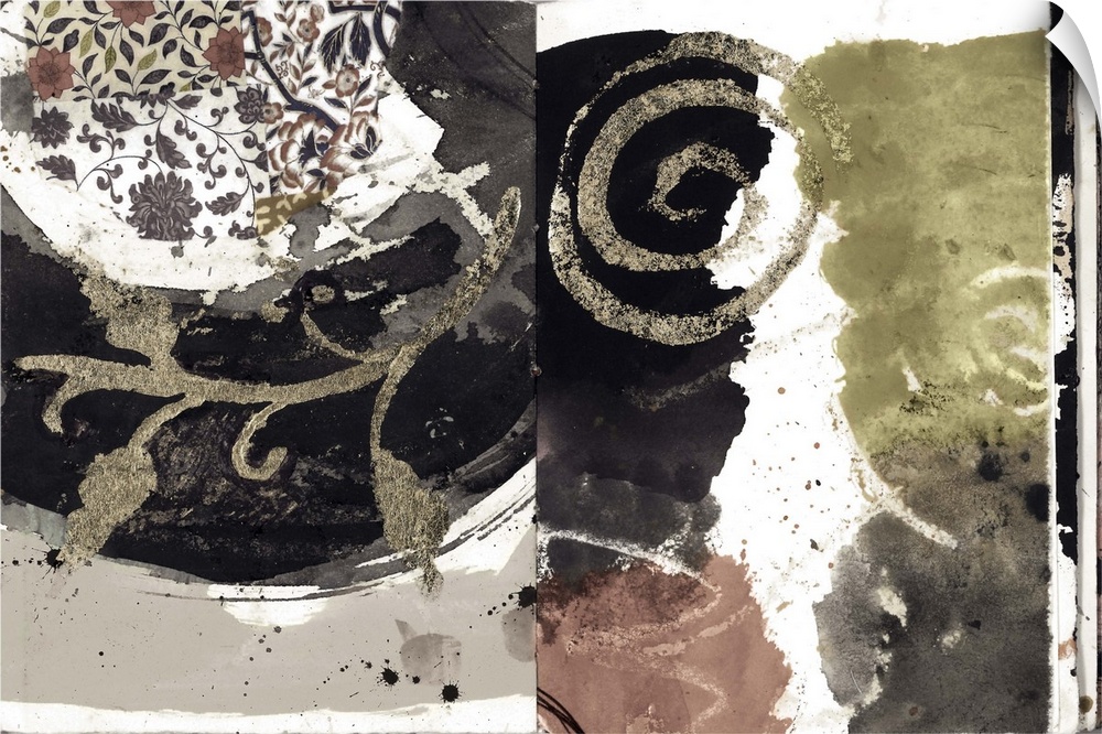 Dramatic abstract with flowing shapes and neutral metallics that make a decor statement!