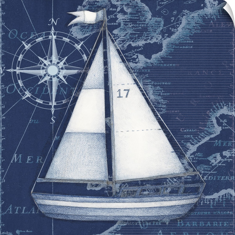 A striking sailboat motif adds a nautical accent to your home decor.
