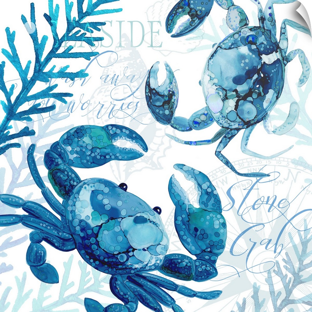 The beauty of ocean life is on display with this blue-toned crab scene.