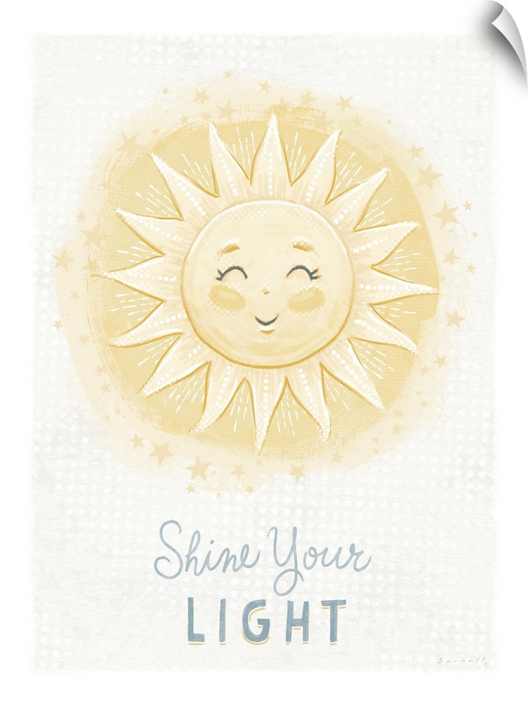 A sweet and softly rendered painting of a smiling sunoperfect for any nursery.