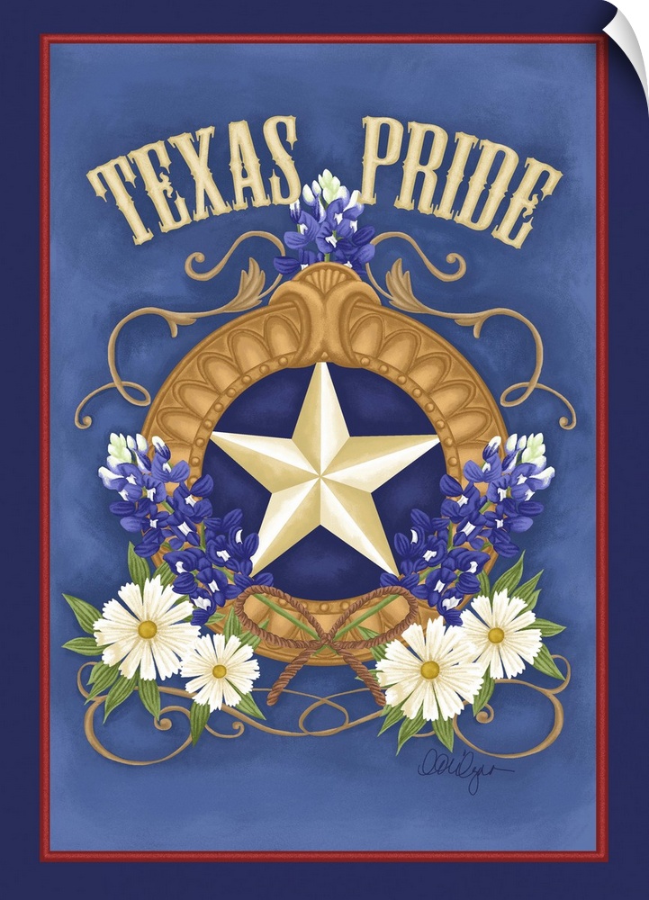 Texas gets the star treatment here, adorned with the lovely Blue Bonnet state flower.